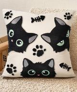 Embroidered Throw Pillow Cover 20x20 Inch, Cat Bone