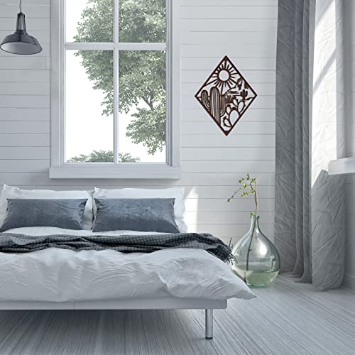 Therwen Metal Cactus Wall Decor Natural Themed Metal Wall Art Plant Modern summer Cactus Decor for Office Home Living Room Bathroom Housewarming(Classic,Dark Brown)