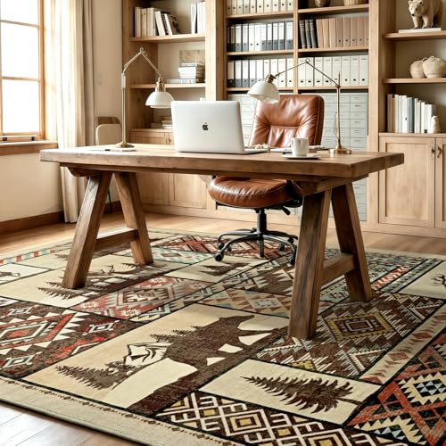 Rustic Cabin Area Rug 6x9,Western Rugs for Living Room Bedroom,Beige