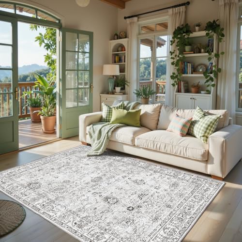 Grey Floral Area Rug 4x6 for Bedroom Dining Room