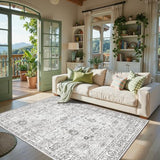 Grey Floral Area Rug 4x6 for Bedroom Dining Room