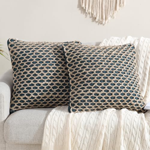 Boho Living Throw Pillows - Boho Throw Pillows with Boho Pillow Covers 18x18 Indigo Pack of 2