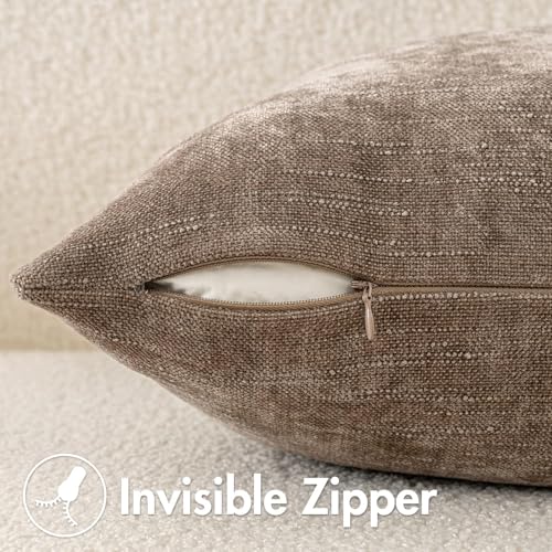 MIULEE Pack of 2 Decorative Throw Pillow Covers Soft Chenille Throw Pillows Solid Neutral Farmhouse Textured Cushion Covers for Couch Sofa Bedroom Living Room 20x20 Inch, Taupe Grey