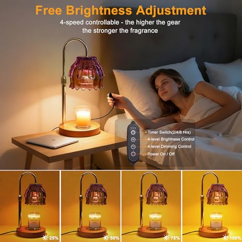 Candle Warmer Lamp with Timer & Dimmer, Birthday Gifts for Women Mom, 4-Level Dimmable Flower Heat Lamp for Jar Candles, Adjustable Height, House Warming Gifts, Home Decor (Purple