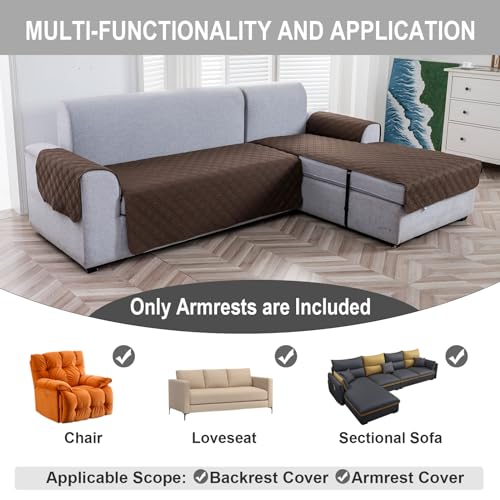 Genina Sofa Armrest Cover, Anti-Slip Armchair Slipcovers for Dogs Cats Pet, Water Resistant Couch Arm Cover for Backrest Recliner Loveseat, L Shaped Sofa, 23.6 x 27.5 Inches（2 Pieces）