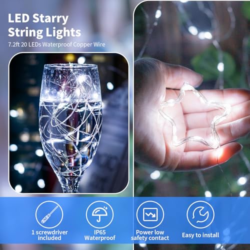 Cool White Fairy String Lights Battery Operated LED Starry Lights 7.2ft 20 LEDs Silvery Copper Wire for Christmas DIY Decoration Wedding Party (6 Pack)