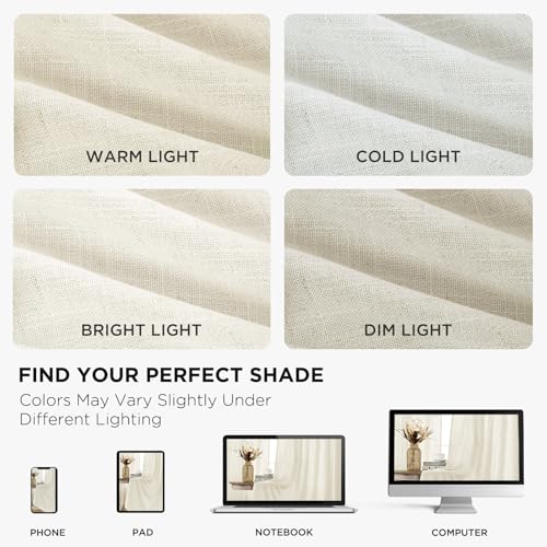 Joydeco Linen Curtains 96 inch Length 2 Panel Set, Light Filtering Curtain for Living Room Bedroom, 52 inch Wide Drapes with Rod Pocket Back Tab (96" Lx52 W, Ivory on Linen)
