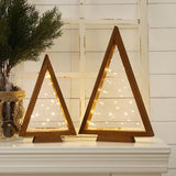 Christmas Decorations-2PCS Light Up Wooden Christmas Tree- Handmade Tabletop Christmas Tree with Light for Farmhouse Home Kitchen Table Mantle Shelf Party Decor
