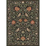 9x9 Dining Room Rugs for Under Table: Dark Botanical & Bird Patterned Rug