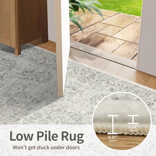 2'6" x 8' Grey Vintage Runner Rug for Hallways Kitchen