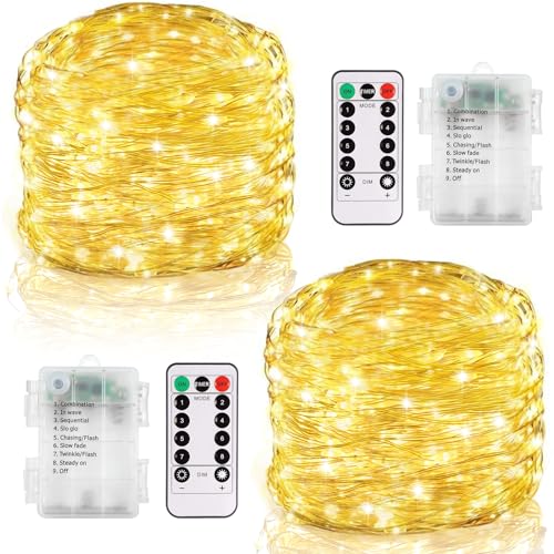 2 Pack Fairy Lights Battery Operated, Each 20Ft 60 LED Twinkle Lights with Remote Timer, Silver Wire Mini Fairy Lights for Bedroom Party Wedding Indoor Outdoor (Warm White)