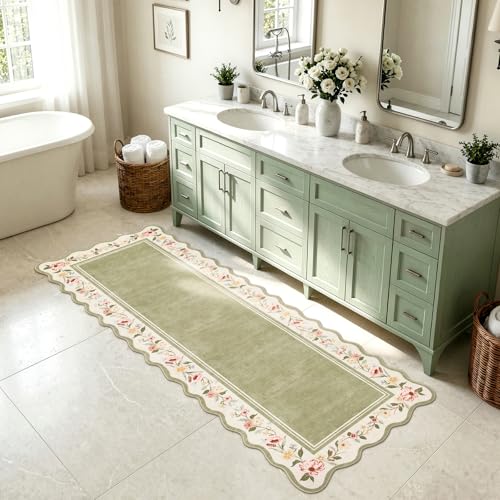 Lahome Floral 2'x 6' Washable Kitchen Runner Rug, Green Bathroom Runner Rug