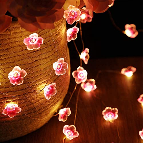 Mudder 4 Pack Cherry Blossom Flower String Lights 13 FT 40 LEDs for Bedroom, Pink Fairy Lights USB and Battery Operated Decorative String Light Indoor Outdoor