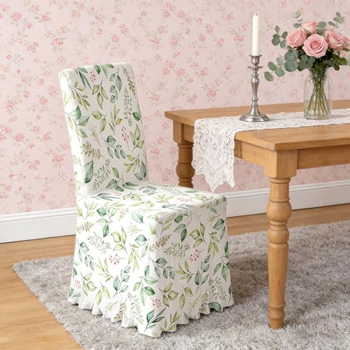 Dining Chair Covers with Skirt Stretch Dining Chair Cover with Printed Design Removable Long Ruffled Skirt Parson Chairs Slipcovers for Kitchen Banquet Wedding Set of 4 YHYT01-5