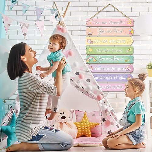 Unicorn Rainbow Room Decor for Girls - Inspirational Wall Art, Toddler Room Wood Sign, Nursery Decor