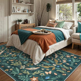 Lahome Washable Insect Botanical 8x10 Area Rugs for Living Room - Machine Washable Non-Slip Dark Green Nursery Rug, Boho Low Profile Soft Faux Wool Carpet for Bedroom Laundry Playroom Dining Room