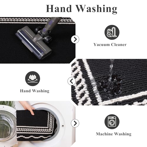 Indoor Door Mat 3x5ft, Absorbent Dog Muddy Paws Mats, Low-Profile Entrance Small Runner Carpet with Non-Slip Rubber Backing, Washable Inside Welcome Mat for Hallway,Entryway,Kitchen(Black)