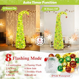 MACTING Whimsical Christmas Tree with Ball String Lights 5FT Green Pop Up Curved Tree with 15 Ball Lights & Hanging Ornaments Collapsible Tinsel Tree for Apartment Porch Indoor Xmas Halloween Decor