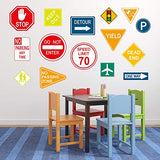 Zonon 15 Pieces Road Signs Wall Decal Traffic Street Sign Sticker Stop Street Transportation Construction Vinyl Car Wall Decals for Back to School Decor Kid Bedroom Classroom Bulletin Board Playroom