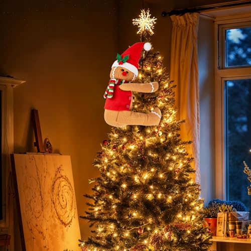 Gingerbread Christmas Tree Topper Decorations,Gingerbread Ornament Doll Tree Hugger Decor for Curtain Wine Bottle Christmas Tree Holiday Home Decor, 11" x 15"