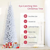 7FT White Pencil Christmas Tree, Artificial Christmas Tree w/Premium PVC Needles, Pine Tree w/Solid Metal Stand, Ideal for Home, Office, Shops, Holiday Decoration