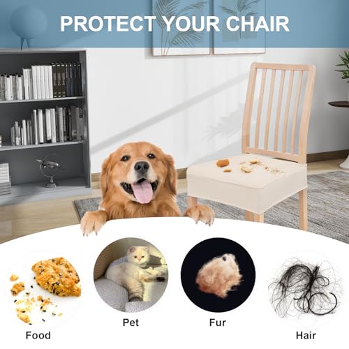 Smiry Stretch Jacquard Seat Covers for Dining Room Chairs Set of 6, Removable Washable Chair Seat Protector Slipcovers, No Rear Covers, Beige