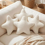 Qunclay 15" White Star Pillow Star Shaped Throw Pillows Decorative Soft Striped Faux Fur Plush for Couch Sofa Bed Modern Farmhouse Creamy Boho Aesthetic Home Bedroom Living Room Decor Boy Girl Gift