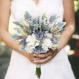 Artificial Flowers Bouquet, Silk Flowers Blue Fake Flowers Arrangement Faux Flowers for Home Decor, Vase Arrangement, Wedding Bouquets, Table Centerpieces Decor (Blue White No Vase)