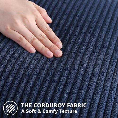 Mecatny Corduroy Decorative Throw Pillow Covers 12x20 Set of 2 Deep Blue
