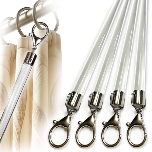 36 inch (4 Pack) Steel Cap Round Base Acrylic Curtain Pull Wand - Clear Curtain Wand - Invisible Drapery Wand - Drapery Pull Rod (36 Inch)