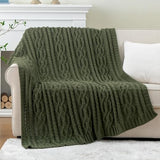 Battilo Olive Green Throw Blanket for Couch, Chunky Cable Knit Blanket, Woven Soft Cozy Chenille Throw Blanket for Bed, Sofa, Chair, Living Room, 51"x67"