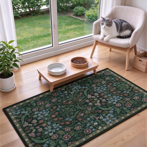 Washable Non-Slip Small Area Rug 16x24, Also a Pet Feeding Mat or Door Mat