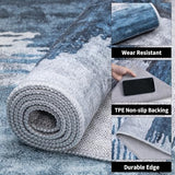 Modern Abstract 2x5 Runner Rug, Washable Non-Slip Hallway Rug Navy