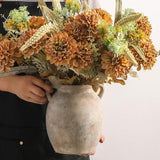 Dobbyby Ceramic Flower Vase 7.6 inch Farmhouse Rustic Vase Decorative Pottery Terracotta Vases for Home Decor Table Mantle Fireplace Living Room Bathroom Wedding Centerpiece (Whitewashed)