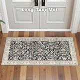 Small Washable Runner Rugs for Entryway: Kitchen Mats Vintage Throw Carpet 2x4 Black Beige - Non-Slip Stain and Water Resistant Soft Low-Pile Thin Rug for Hallway Bathroom Bedroom