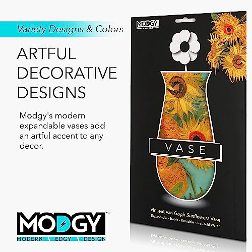 MODGY Collapsible and Expandable Plastic Flower Vase, Unbreakable, Foldable, Decorative Modern Centerpieces, Table Decorations, Van Gogh Sunflowers, 1 Pack