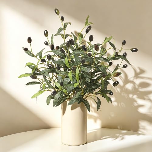 6Pcs 15.7" Artificial Olive Branches, Realistic Faux Plants Olive Leaves Stems for Vase Decor, Wedding Centerpieces, Farmhouse Home Party Decor