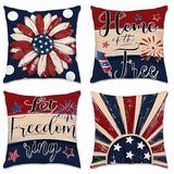 Hexagram 4th of July Pillow Covers 18x18 Patriotic Throw Pillow Covers July 4th Decorations American Flag Set of 4 Decor Star Independence Memorial Day Home Decor
