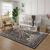 Rugcomf Area Rug 4x6 Washable Non Slip Tree of Life-Patterned, Black