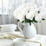 50Pcs White Roses Artificial Flowers with Stems，Fake Roses Bouquet Fake Flowers Bulk，Silk Velvet Roses for Wedding Centerpieces Arrangement Baby Shower Birthday Home Decor Gifts