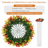 20 Bundles Artificial Flowers for Outdoors‌ and 6 Faux Butterflies | UV Resistant and No Fade, Maintenance-Free, ‌‌Fake Flowers for Garden Patio Porch Home Gifts Festivals Decor, Orange Yellow
