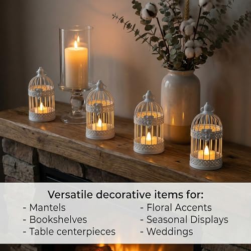 Vela Lanterns Decorative Indoor Bird Cage Candle Holders, White, Mini, 4PK