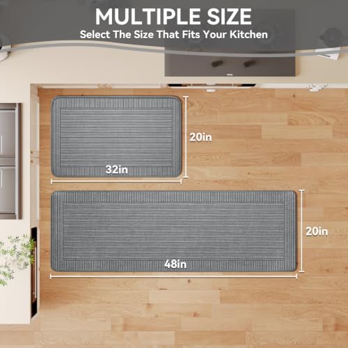Kitchen Rugs Set of 2, Kitchen Mats for Floor,20x32+20x59 Grey