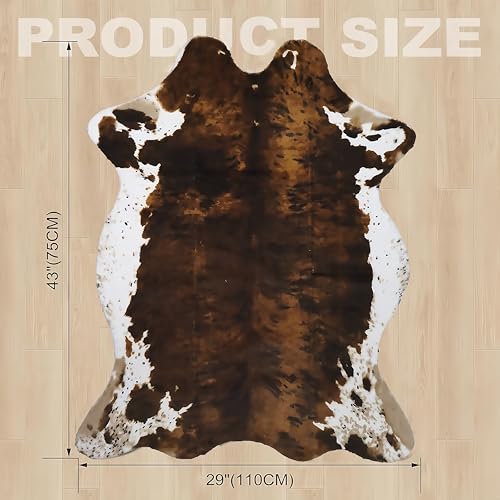Sgizoku Cow Print Rug - 3.6x2.5 Feet Cow Hide Rugs Faux Cowhide Rug Cute Area Rug Fun Western Room Decor Cow Rugs for Living Room Bedroom Non-Slip Yellow-Brown(43 inches x 29 inches)