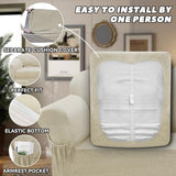 Loveseat Slipcover with Armrest Pockets 3-Piece Set, Stretch Faux Leather Love Seat Covers for 2-Cushion Couches(Fits 58-66") - Non-Slip, Machine Washable, Pet & Kid Friendly - Beige