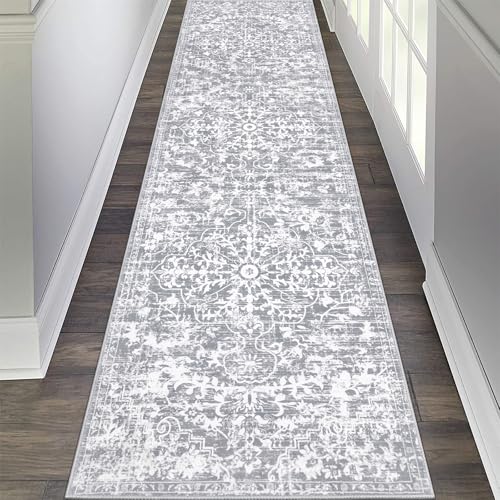Pauwer Hallway Runner Rug 2x8, Washable Boho Kitchen Runner, Grey White