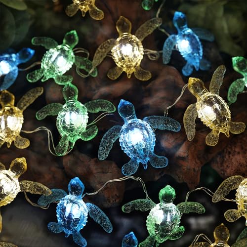 Sea Turtle String Lights 10FT 30 LED, Turtle Fairy Lights USB or Battery Operated with Remote, Ocean Beach Nautical Decor Lights for Bedroom, Kids Room, Coastal Party Decoration