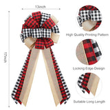 Christmas Tree Topper Large Buffalo Plaid Burlap Red and Black Gift Bow for Xmas Tree Handmade Holiday Party Decorations-13 x 29 Inch