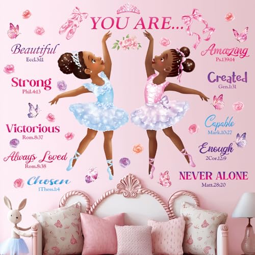 DECOWALL SG2-2319 Black Girl Magic Ballerina Wall Stickers Decals Afro Art Women Inspirational Bedroom Nursery Gift Beautiful playroom Kids décor Baby Butterfly Decoration Motivational Room