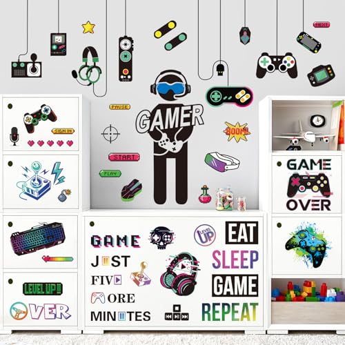 decalmile Gamer Wall Decals Gaming Controller Eat Sleep Game Joystick Wall Stickers Kids Bedroom Playroom Boys Room Wall Decor